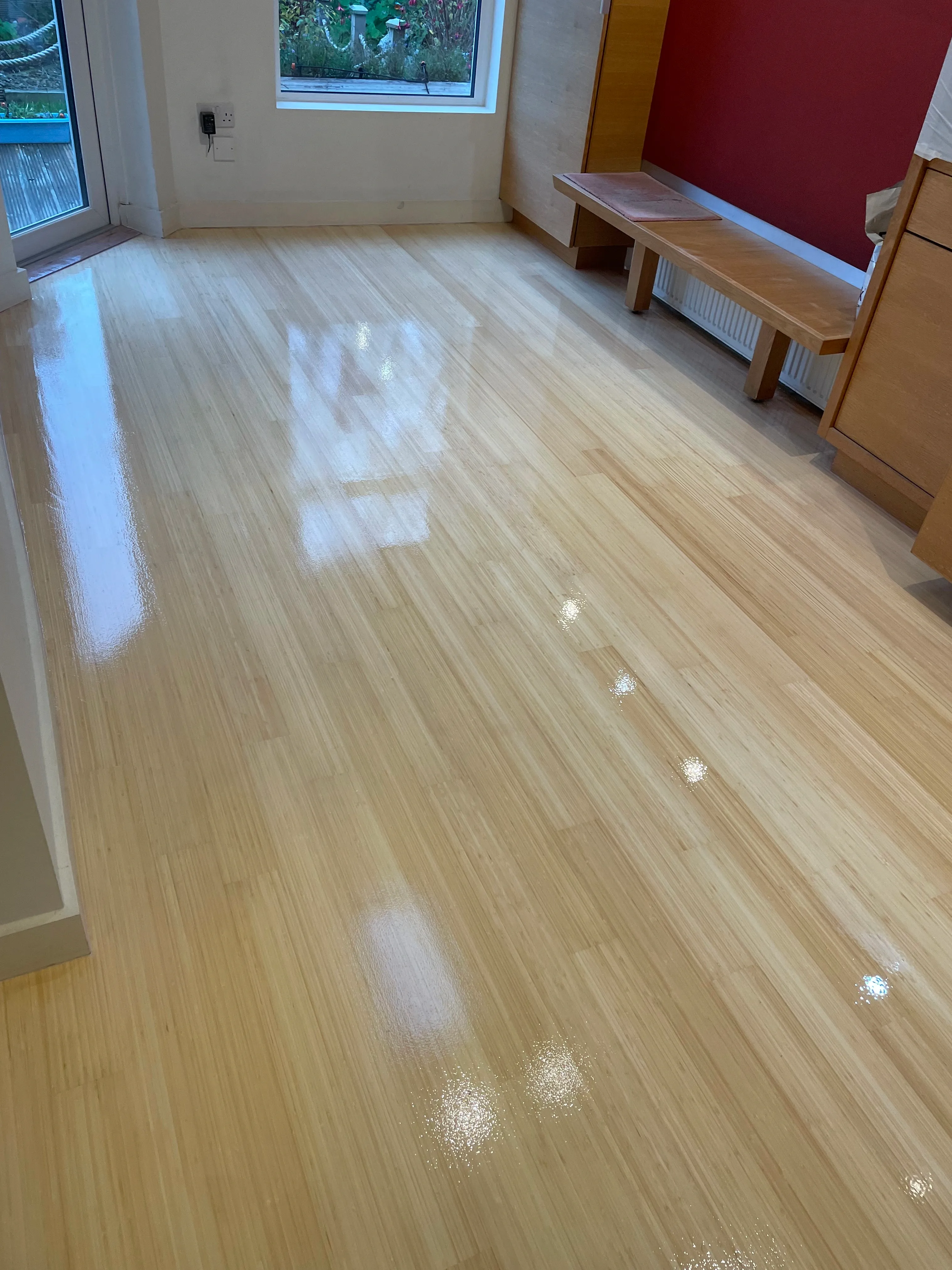 Residencial with sanded & stained wooden floor.