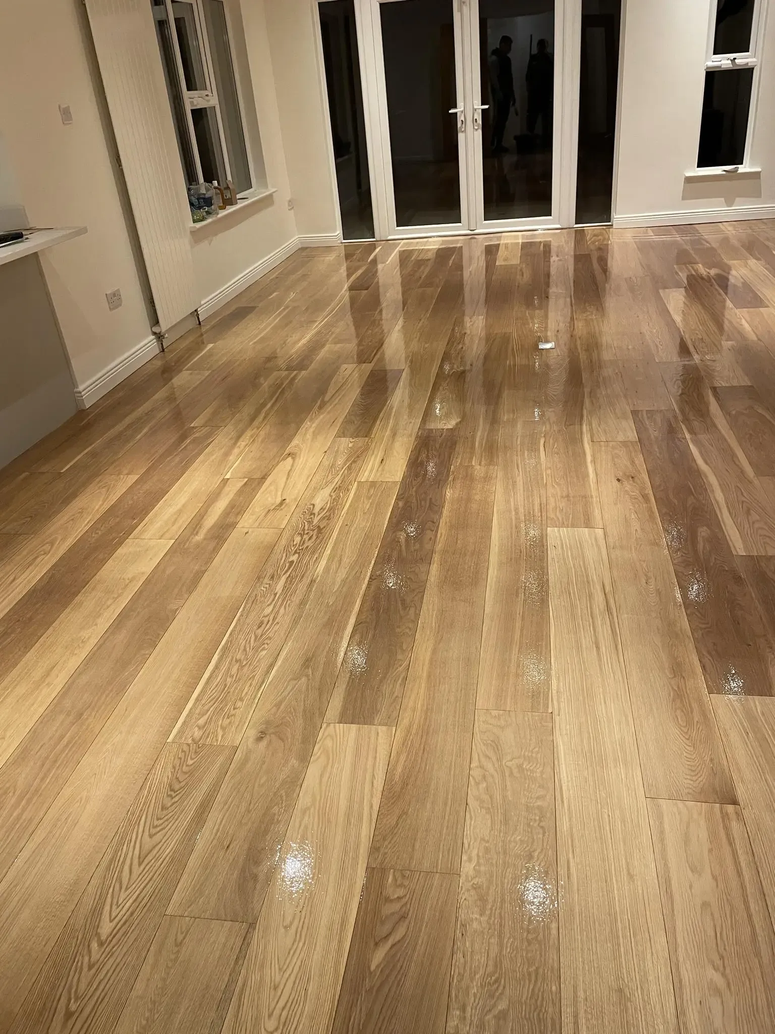 Semi-solid wooden floor sanded & stained