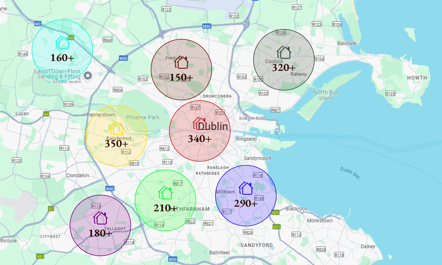 A map with the jobs our team done in Dublin, Ireland.