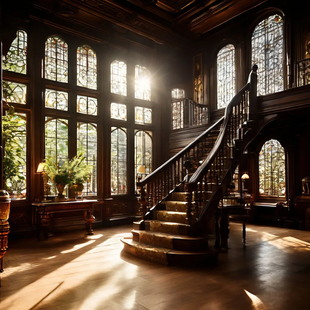 An old wooden stairs in a big house perfectly sanded. 